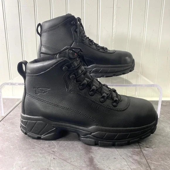 Red Wing Metguard‎ Leather Work Boots Mens Size 8 Black Safety Toe 6680